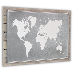 HomeRoots 25" Rustic Wood and Metal World Map Wall Art - Handcrafted Dimensional Sculpture for Unique Decor 483379