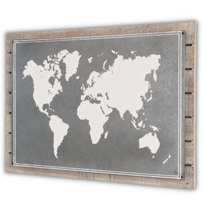 HomeRoots 25" Rustic Wood and Metal World Map Wall Art - Handcrafted Dimensional Sculpture for Unique Decor 483379
