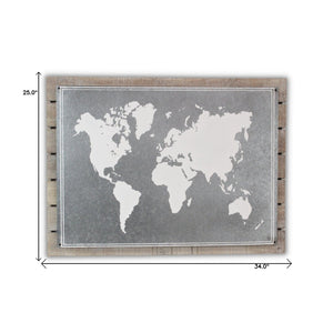 HomeRoots 25" Rustic Wood and Metal World Map Wall Art - Handcrafted Dimensional Sculpture for Unique Decor 483379