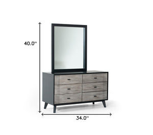 Homeroots 40" Black Ash Veneer Rectangle Wall Mounted Dresser Mirror Engineered Wood Framed  Glass,Veneer 483381