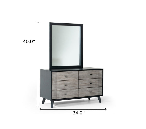 Homeroots 40" Black Ash Veneer Rectangle Wall Mounted Dresser Mirror Engineered Wood Framed  Glass,Veneer 483381