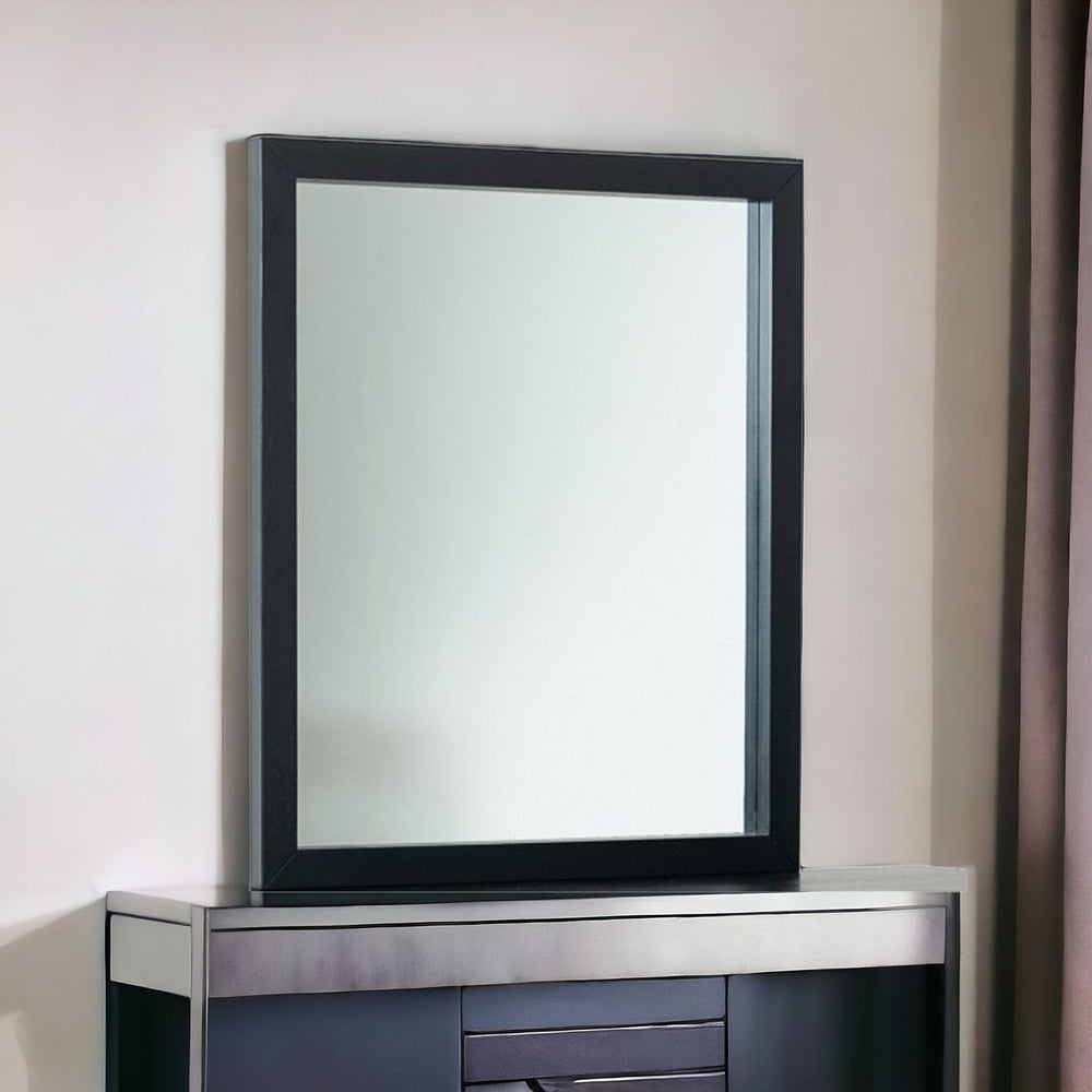 Homeroots 40" Black Ash Veneer Rectangle Wall Mounted Dresser Mirror Engineered Wood Framed  Glass,Veneer 483381