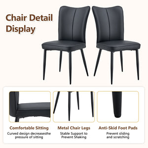 English Elm Table Set: Stylish Walnut Grain Dining Table With 6 Ergonomic Black Pu Chairs For Modern Homes W1151S04286-GIGA