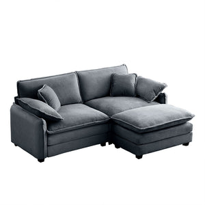 English Elm Two-Seater L-Shaped Sofa With Ottoman, Grey Corduroy, Retro Comfort For Small Spaces & Cozy Living Rooms W714S00750-GIGA