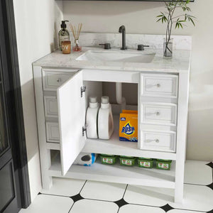 English Elm Modern 37" Bathroom Vanity With Elegant Carrara Marble Top, Storage Solutions & Quiet Operation W509S00137