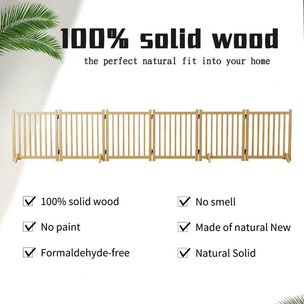 English Elm (6 Panel) Freestanding Wood Pet Gate Accordion Folding Indoor Dog Fence 31 Inch W2641P336052