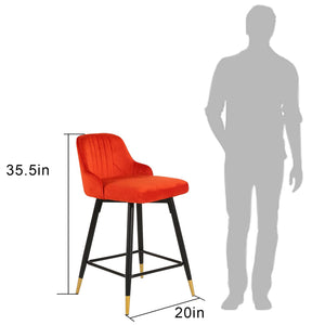 Homeroots Set Of Two 25" Orange And Black And Gold Steel Swivel Low Back Counter Height Bar Chairs   483442