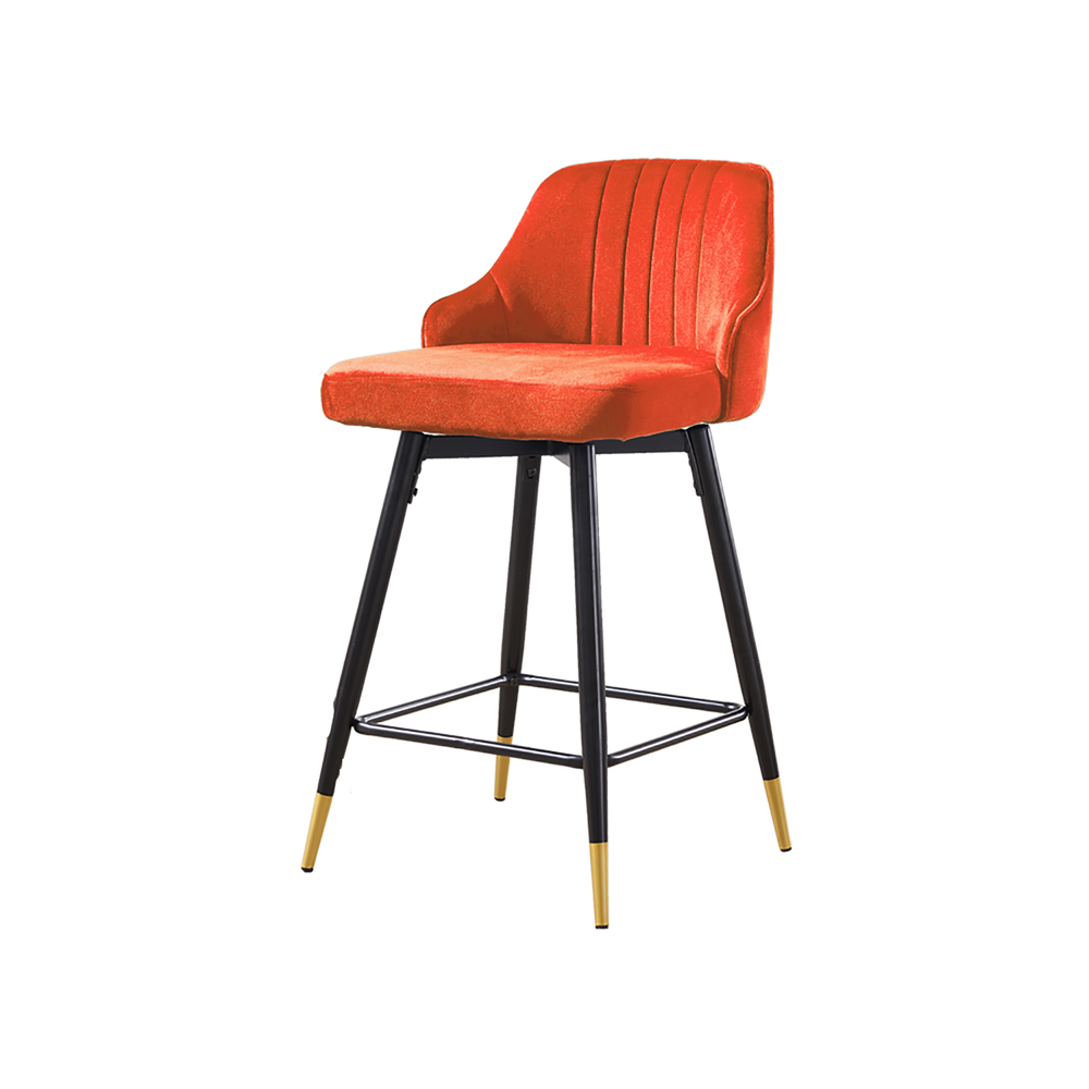 Homeroots Set Of Two 25" Orange And Black And Gold Steel Swivel Low Back Counter Height Bar Chairs   483442