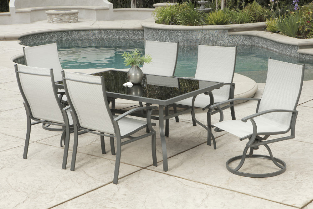 Homeroots Seven Piece Black And Gray Rectangular Glass Dining Set With Six Chairs  Steel 483451