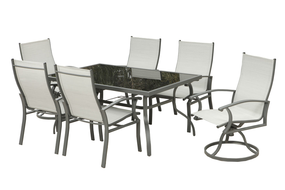 Homeroots Seven Piece Black And Gray Rectangular Glass Dining Set With Six Chairs  Steel 483451