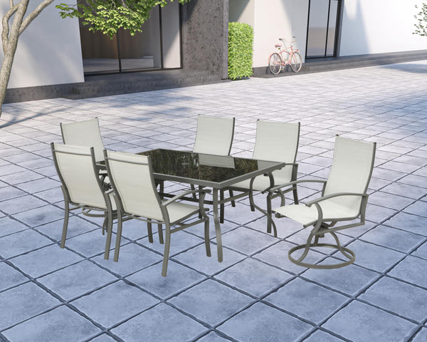 Homeroots Seven Piece Black And Gray Rectangular Glass Dining Set With Six Chairs  Steel 483451