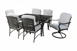 HomeRoots Seven Piece Black Steel Dining Set with 6 Chairs - Modern Outdoor Style for Effortless Entertaining 483454