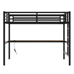 English Elm Metal Full Size Loft Bed with Desk, USB Power & RGB LED Lighting, Space-Saving Black Frame W1580P251091