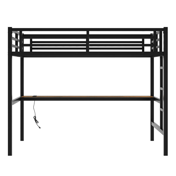 English Elm Metal Full Size Loft Bed with Desk, USB Power & RGB LED Lighting, Space-Saving Black Frame W1580P251091