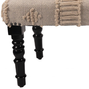 Homeroots 47" Cream And Black Leg Abstract Stripe And Dot Upholstery Bench  Manufactured Wood 483463