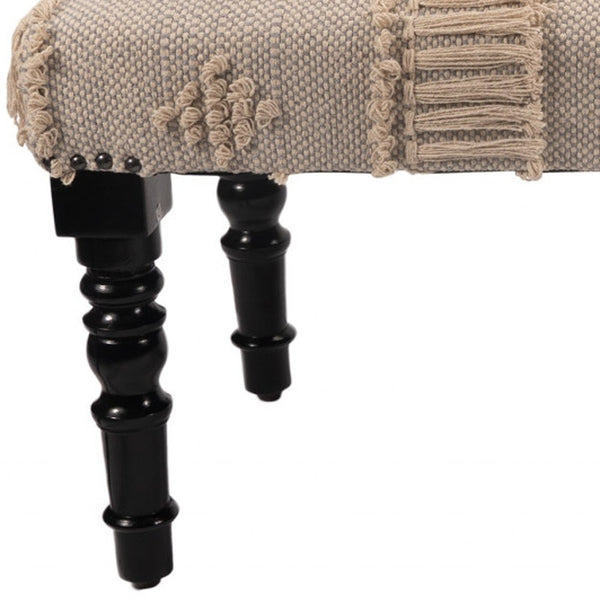 Homeroots 47" Cream And Black Leg Abstract Stripe And Dot Upholstery Bench  Manufactured Wood 483463