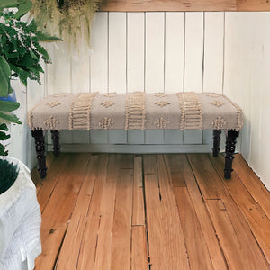 Homeroots 47" Cream And Black Leg Abstract Stripe And Dot Upholstery Bench  Manufactured Wood 483463