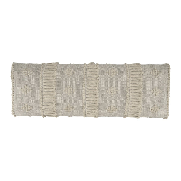 HomeRoots 47" Cream and Black Upholstered Bench with Bohemian Charm, Tassels, and Durable Design for Any Space 483463