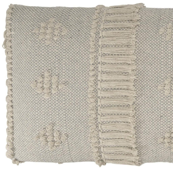HomeRoots 47" Cream and Black Upholstered Bench with Bohemian Charm, Tassels, and Durable Design for Any Space 483463