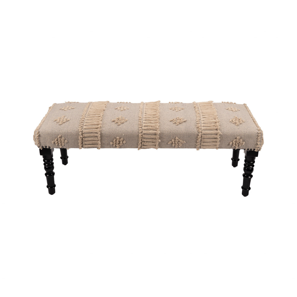 Homeroots 47" Cream And Black Leg Abstract Stripe And Dot Upholstery Bench  Manufactured Wood 483463
