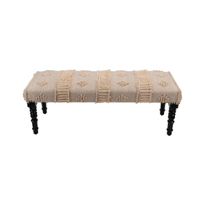 Homeroots 47" Cream And Black Leg Abstract Stripe And Dot Upholstery Bench  Manufactured Wood 483463