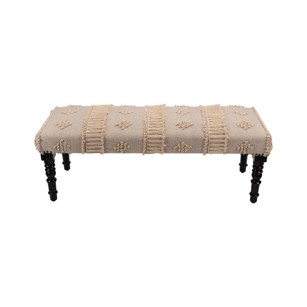 Homeroots 47" Cream And Black Leg Abstract Stripe And Dot Upholstery Bench  Manufactured Wood 483463