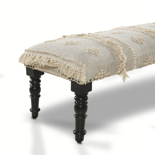 Homeroots 47" Cream And Black Leg Abstract Stripe And Dot Upholstery Bench  Manufactured Wood 483463