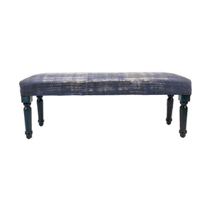 Homeroots 47" Blue And Cream Abstract Design Blue Leg Upholstered Bench  Manufactured Wood 483464