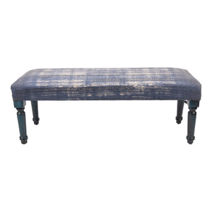 Homeroots 47" Blue And Cream Abstract Design Blue Leg Upholstered Bench  Manufactured Wood 483464