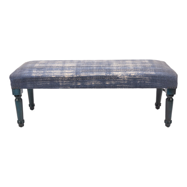 Homeroots 47" Blue And Cream Abstract Design Blue Leg Upholstered Bench  Manufactured Wood 483464