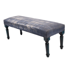 Homeroots 47" Blue And Cream Abstract Design Blue Leg Upholstered Bench  Manufactured Wood 483464