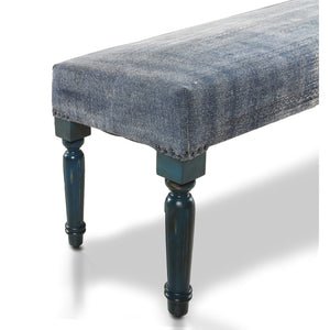 Homeroots 47" Blue And Cream Abstract Design Blue Leg Upholstered Bench  Manufactured Wood 483464