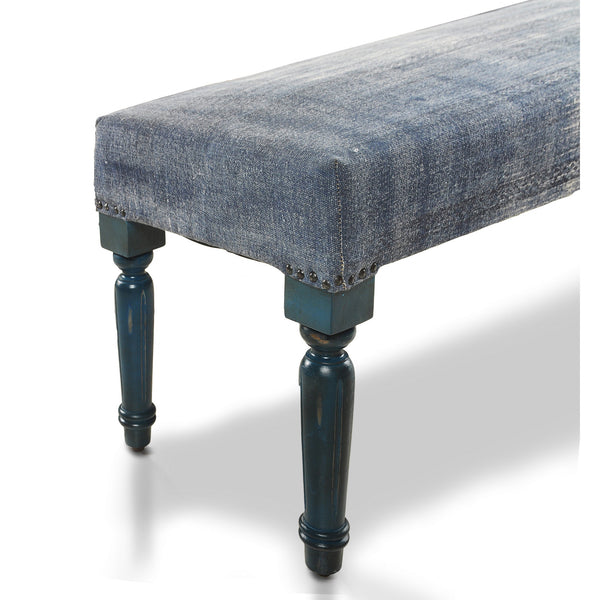 Homeroots 47" Blue And Cream Abstract Design Blue Leg Upholstered Bench  Manufactured Wood 483464