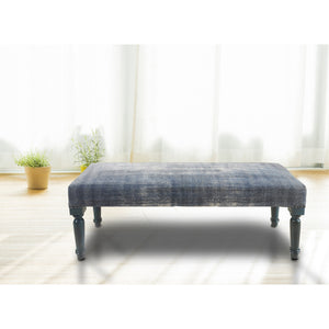 Homeroots 47" Blue And Cream Abstract Design Blue Leg Upholstered Bench  Manufactured Wood 483464