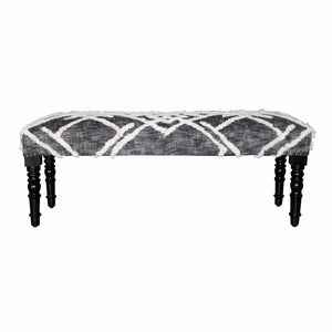 Homeroots 47" Gray And White Geometric Cotton Upholstered Distressed Bench  Manufactured Wood 483465