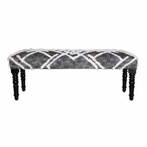 Homeroots 47" Gray And White Geometric Cotton Upholstered Distressed Bench  Manufactured Wood 483465
