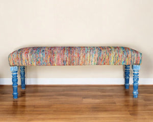 Homeroots 47" Rainbow Stripe Blue Leg Upholstered Bench  Manufactured Wood 483466