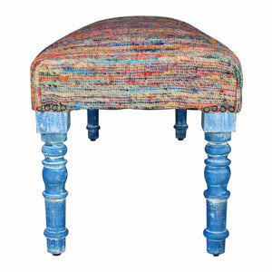 Homeroots 47" Rainbow Stripe Blue Leg Upholstered Bench  Manufactured Wood 483466