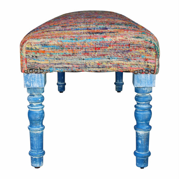 Homeroots 47" Rainbow Stripe Blue Leg Upholstered Bench  Manufactured Wood 483466