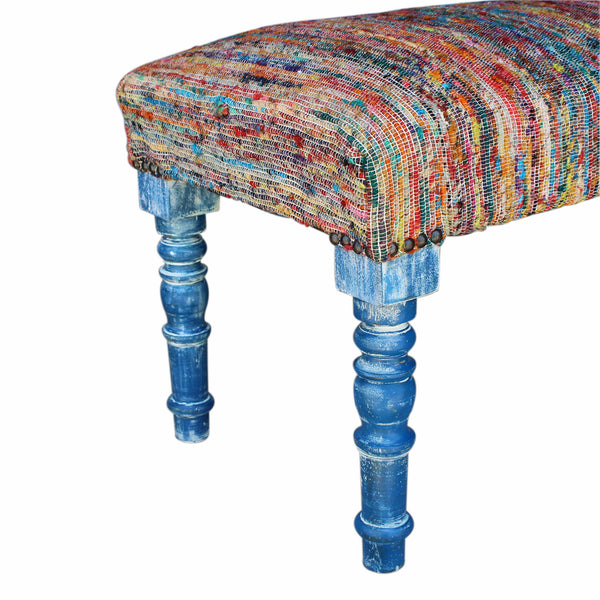 Homeroots 47" Rainbow Stripe Blue Leg Upholstered Bench  Manufactured Wood 483466