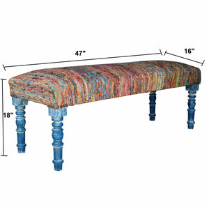 Homeroots 47" Rainbow Stripe Blue Leg Upholstered Bench  Manufactured Wood 483466