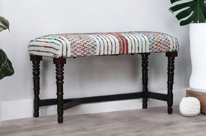 Homeroots 47" Ivory Red And Pink Black Leg Chevron Stripe Upholstered Bench  Manufactured Wood 483467