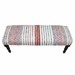 Homeroots 47" Ivory Red And Pink Black Leg Chevron Stripe Upholstered Bench  Manufactured Wood 483467