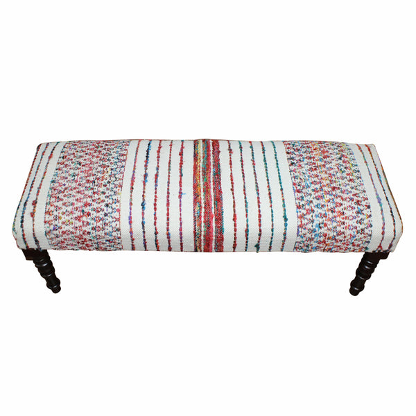 Homeroots 47" Ivory Red And Pink Black Leg Chevron Stripe Upholstered Bench  Manufactured Wood 483467