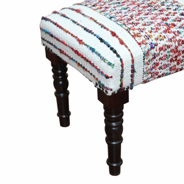 Homeroots 47" Ivory Red And Pink Black Leg Chevron Stripe Upholstered Bench  Manufactured Wood 483467