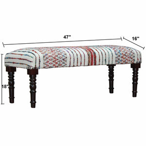Homeroots 47" Ivory Red And Pink Black Leg Chevron Stripe Upholstered Bench  Manufactured Wood 483467
