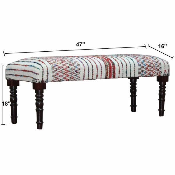 Homeroots 47" Ivory Red And Pink Black Leg Chevron Stripe Upholstered Bench  Manufactured Wood 483467