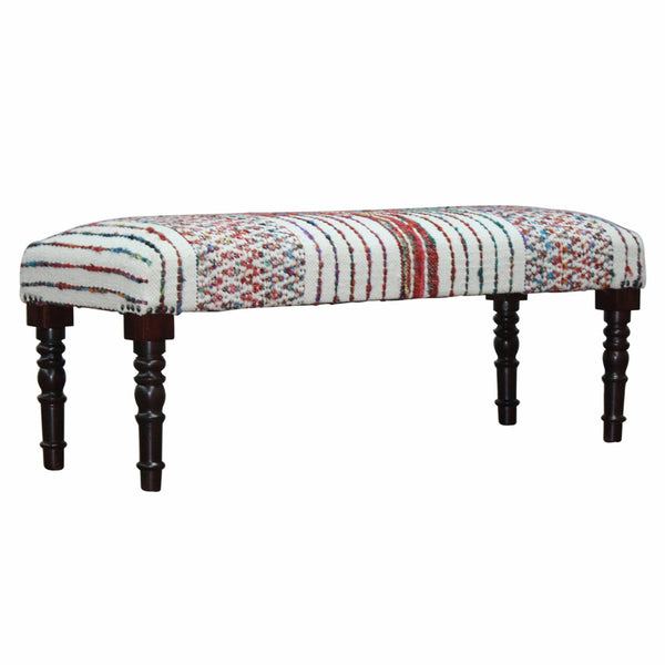 Homeroots 47" Ivory Red And Pink Black Leg Chevron Stripe Upholstered Bench  Manufactured Wood 483467