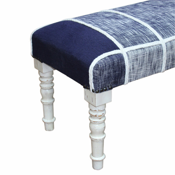 Homeroots 47" Blue And Gray Textural White Leg Upholstered Bench  Manufactured Wood 483469