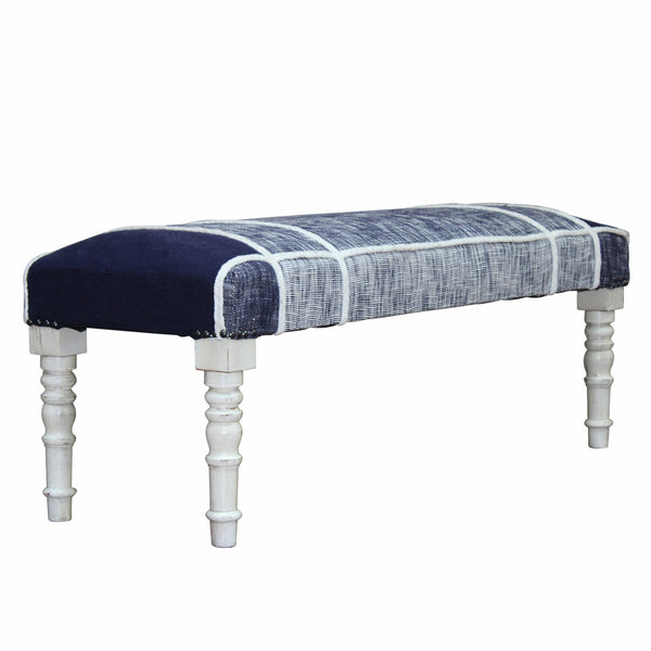 Homeroots 47" Blue And Gray Textural White Leg Upholstered Bench  Manufactured Wood 483469
